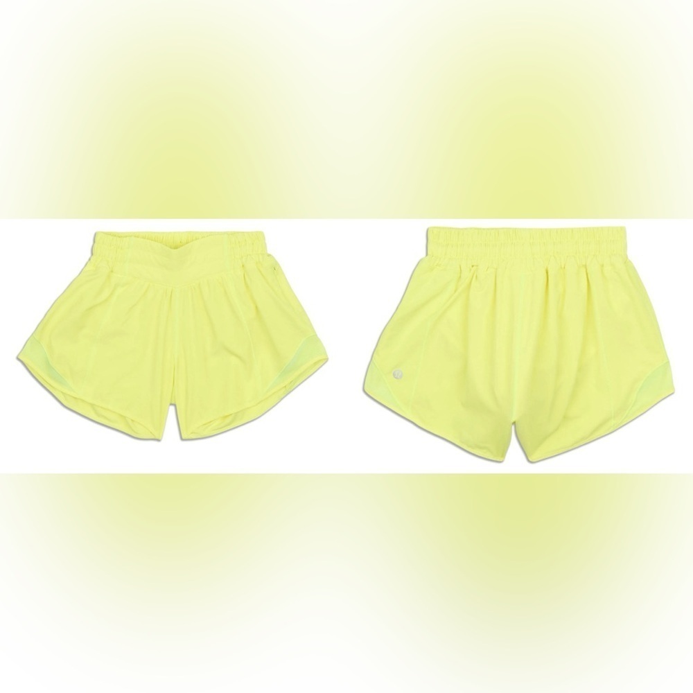 LULULEMON HOTTY HOT LR SHORT 4" Lined Sz. 14 ELECTRIC LEMON, LINED - Picture 1 of 11